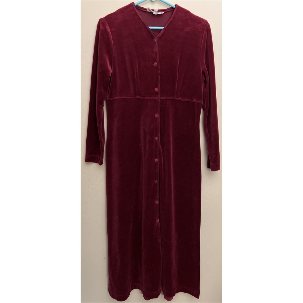 Smith & Hawken Vintage Velvet Maxi Dress S Long Sleeve Cloth Buttons Made in USA